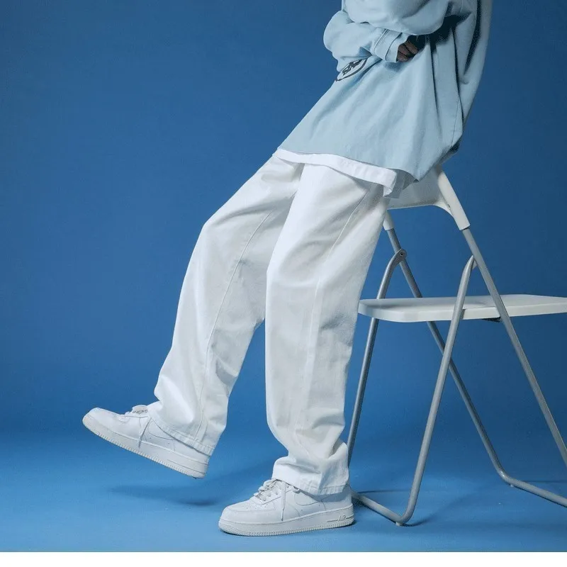 White Jeans Men Loose Denim Trousers Neutral Straight Pants Pour Hommes Wide Jeans Streetwear Casual Man Women Pants Bagy Jeans