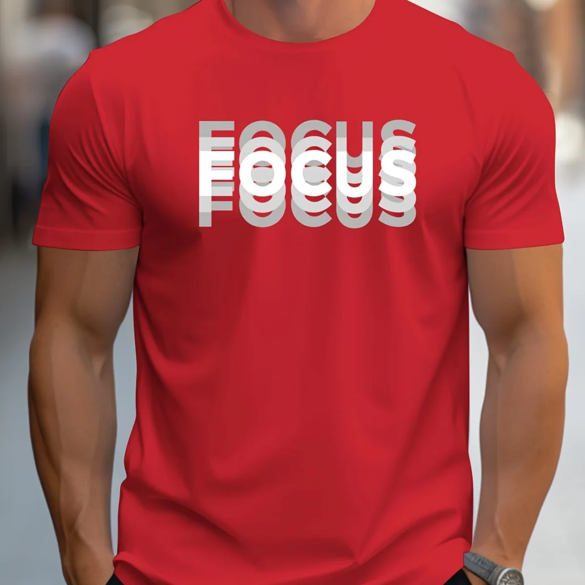 Men's 100% cotton casual sports loose oversized Focus print round neck short sleeved T-shirt top