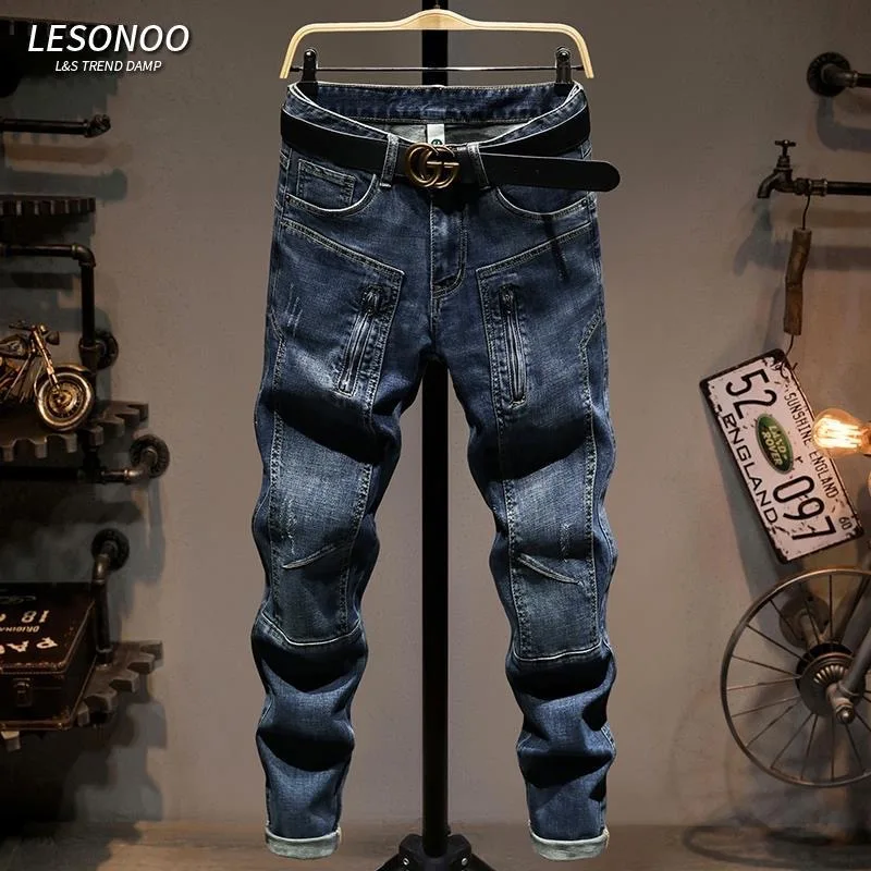 Autumn and Spring Style Trendy American Vintage Straight Leg Denim Pants for Men Casual Comfortable Sports High Quality Jeans