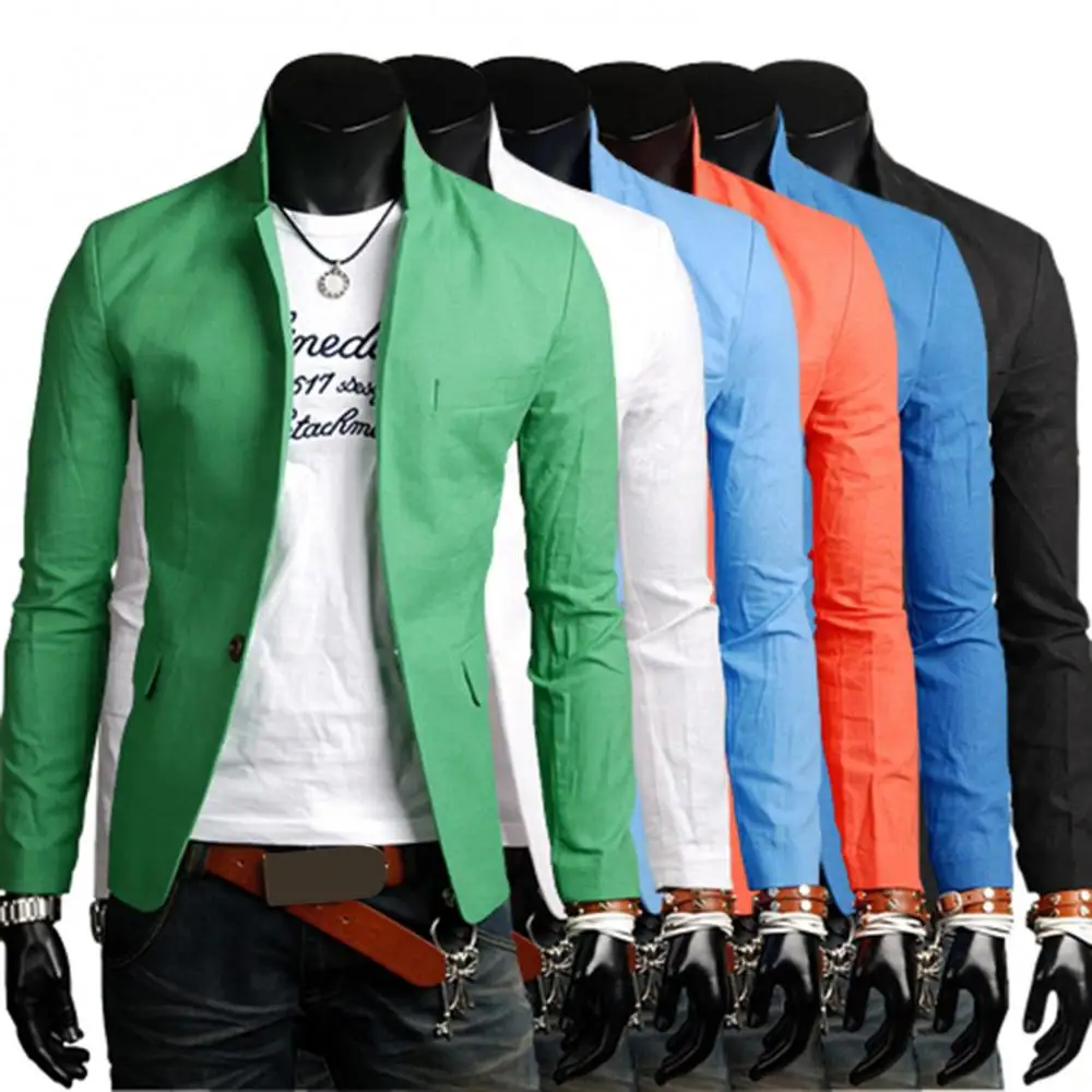 Men Autumn Pockets Lapel Collar Solid Color Business Coat Button Decor Business Blazer