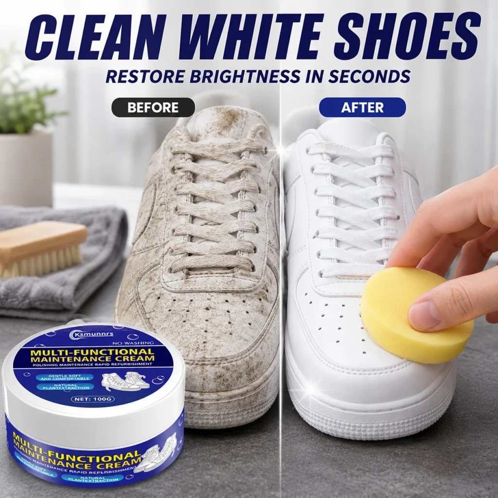 White Shoe Restorer Cream, Quick Polish for Sneakers, Leather Shoes and Canvas Shoes, Easy Shoe Care