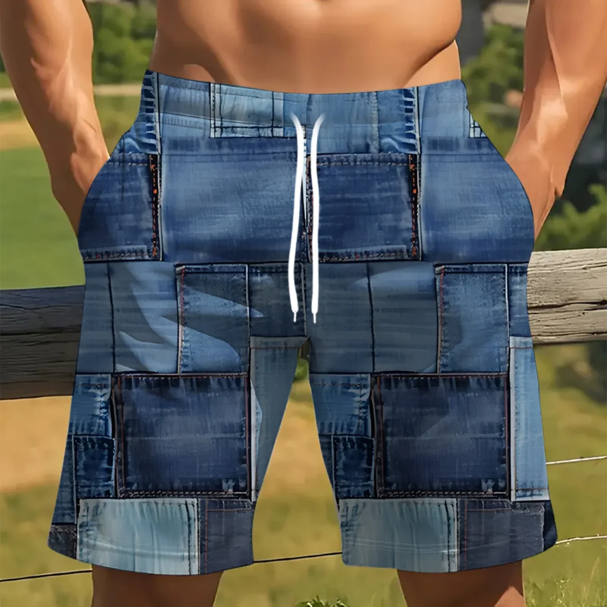 Hot Selling Fashion New 3D Printed Summer Outdoor Blue Denim Texture Pattern Outdoor Hip-hop Street Beach Shorts Large Size
