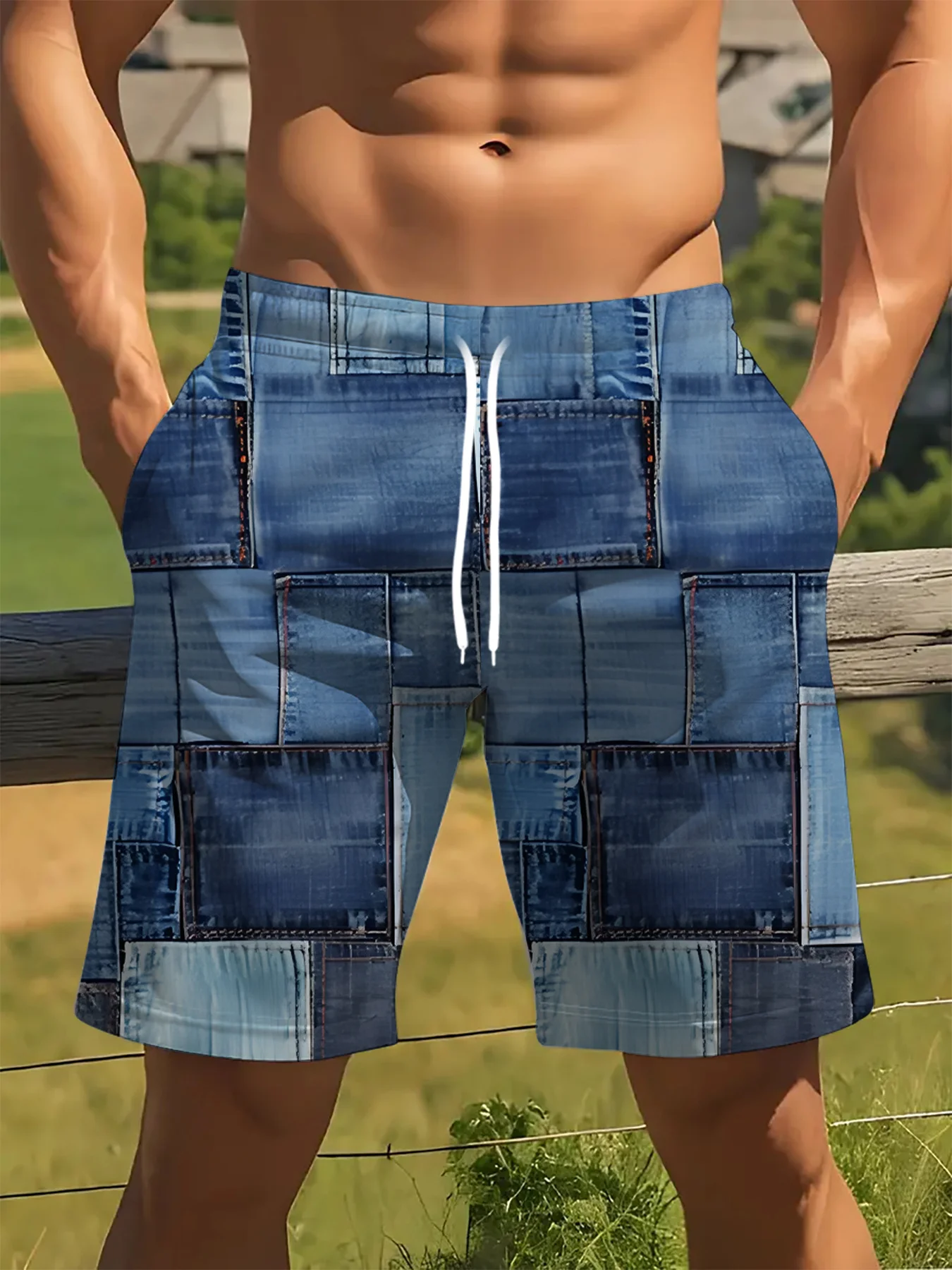 Hot Selling Fashion New 3D Printed Summer Outdoor Blue Denim Texture Pattern Outdoor Hip-hop Street Beach Shorts Large Size