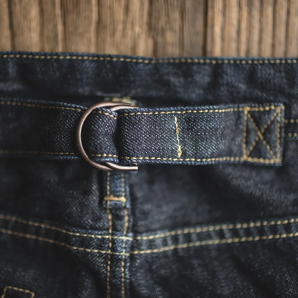 Maden Vintage 14oz Selvedge Raw Denim Jeans Horsehair Leather Patch Straight Fit Jeans Men's Spring and fall Paris Buckle Pants - Image 6