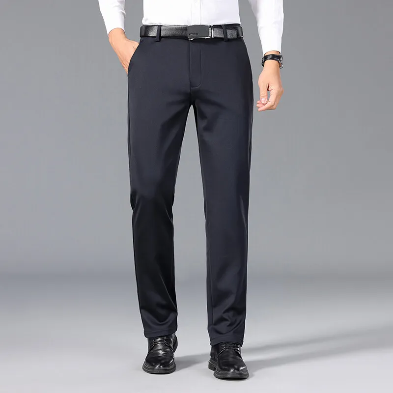 Men's mid-rise stretch casual suit pants, non-iron solid color straight leg pants