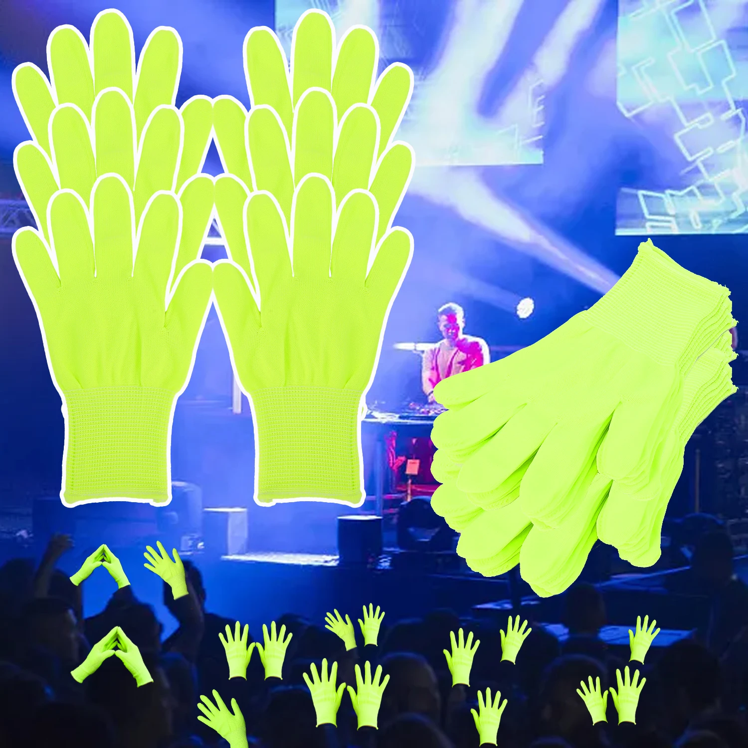 Fluorescent Green Gloves Glow In UV Neon Glove Neon Party Supplies Glow in Blacklight UV Light Theme Party For Birthday Decor - Image 3